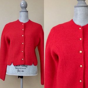 Vintage 50s Tally Ho Red Rockabilly Wool Cardigan
